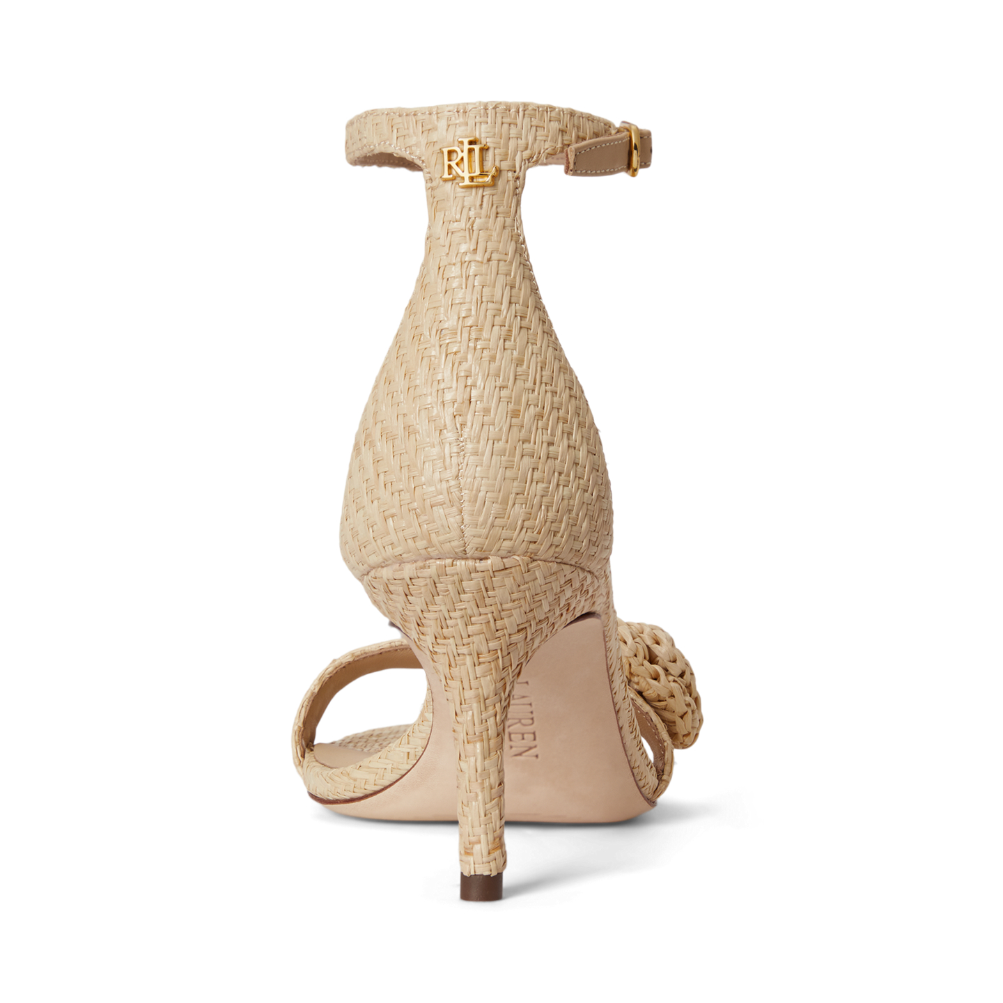 Женские сандалии Ralph Lauren Allie Mid-Heel Floral-Trim Raffia Sandal, цвет: Натуральный — фото 2