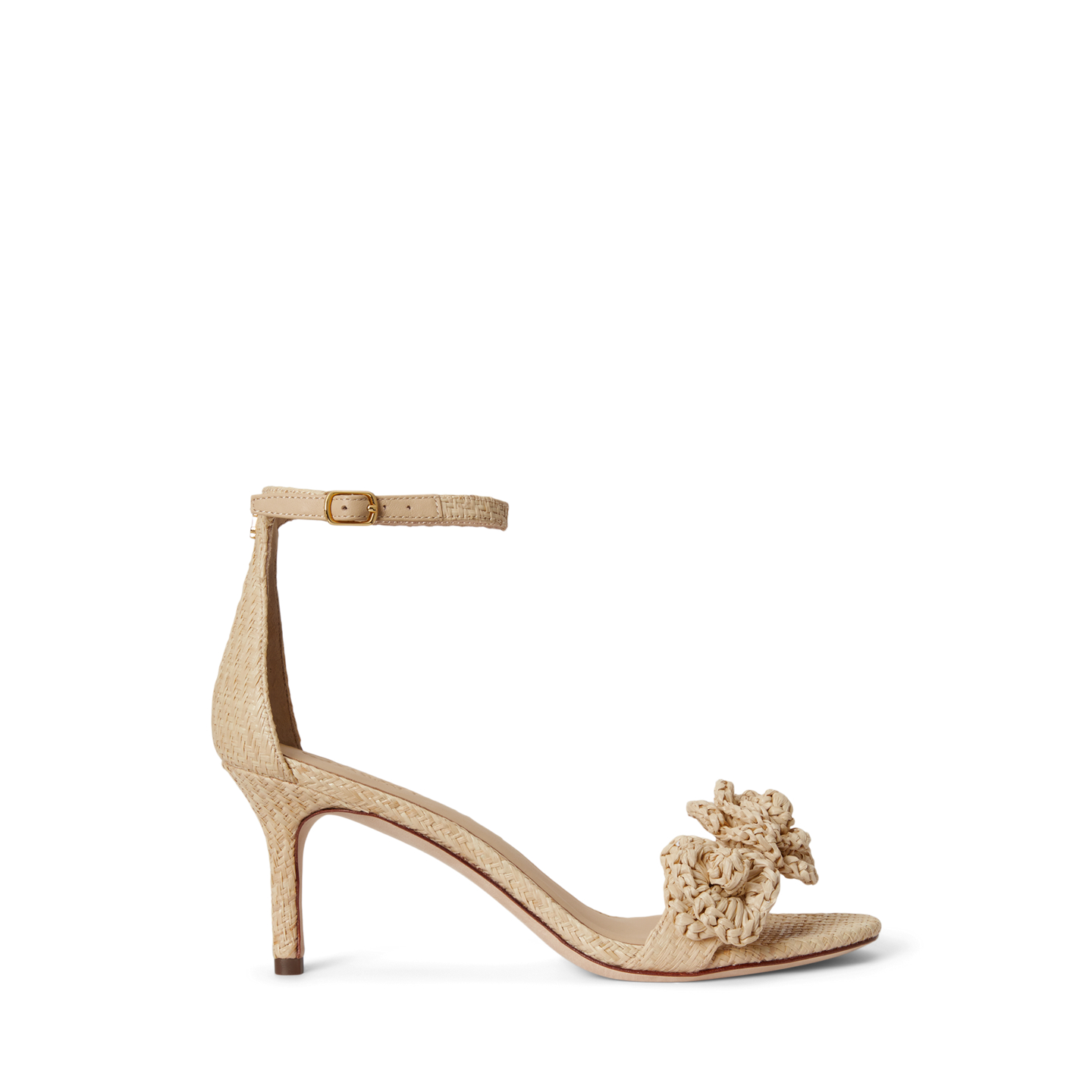 Женские сандалии Ralph Lauren Allie Mid-Heel Floral-Trim Raffia Sandal, цвет: Натуральный — фото 4