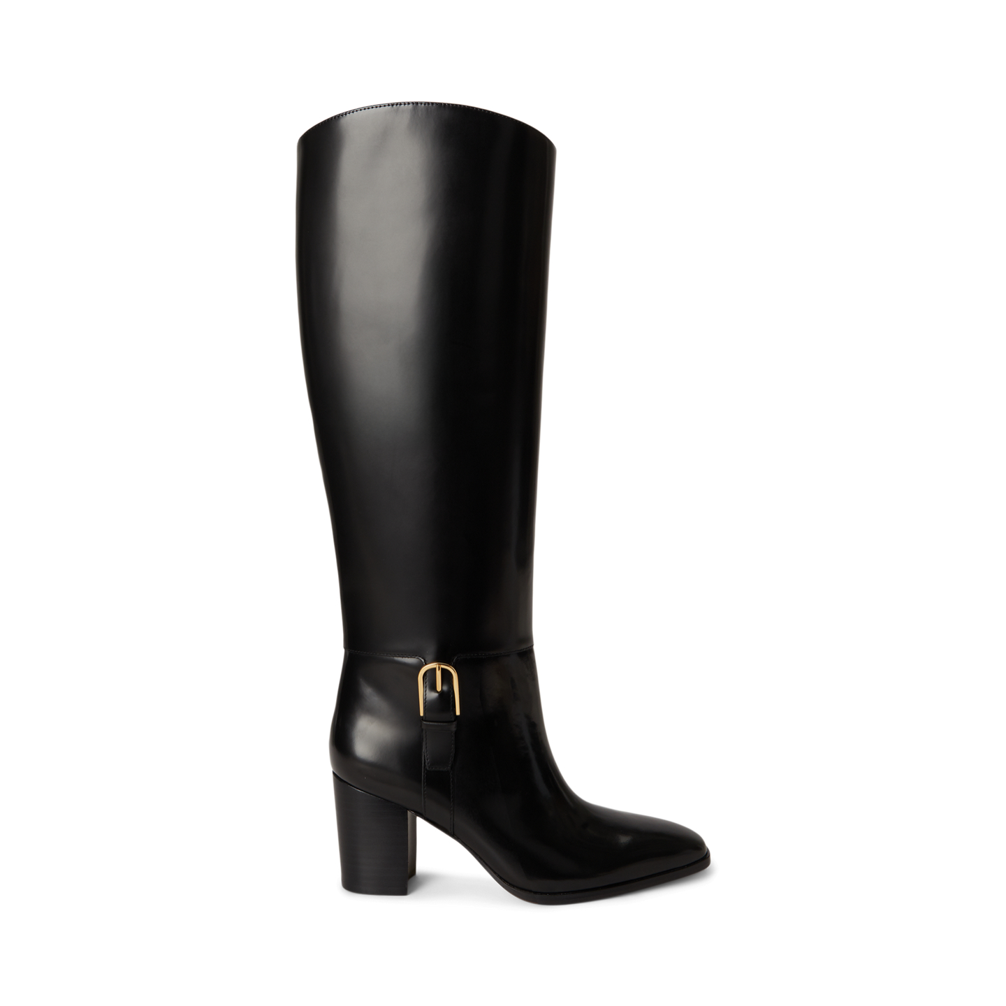 Женские ботинки Ralph Lauren Raelynn Glazed Leather Tall Boot Heel, цвет: Чёрный — фото 3