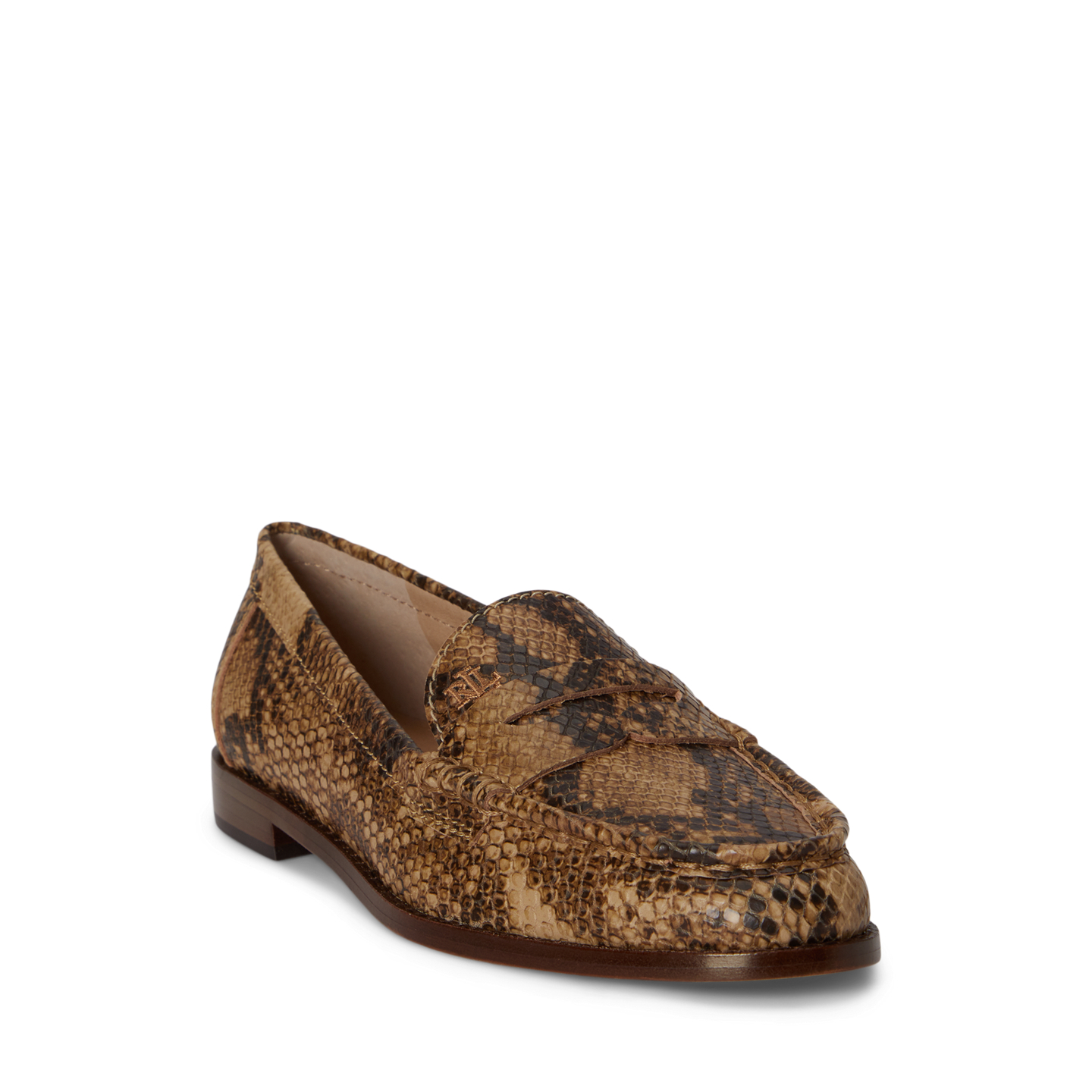 Женские туфли Ralph Lauren Wynnie Python-Embossed Leather Loafer, цвет: Рыжевато-коричневый разноцветный — фото 1