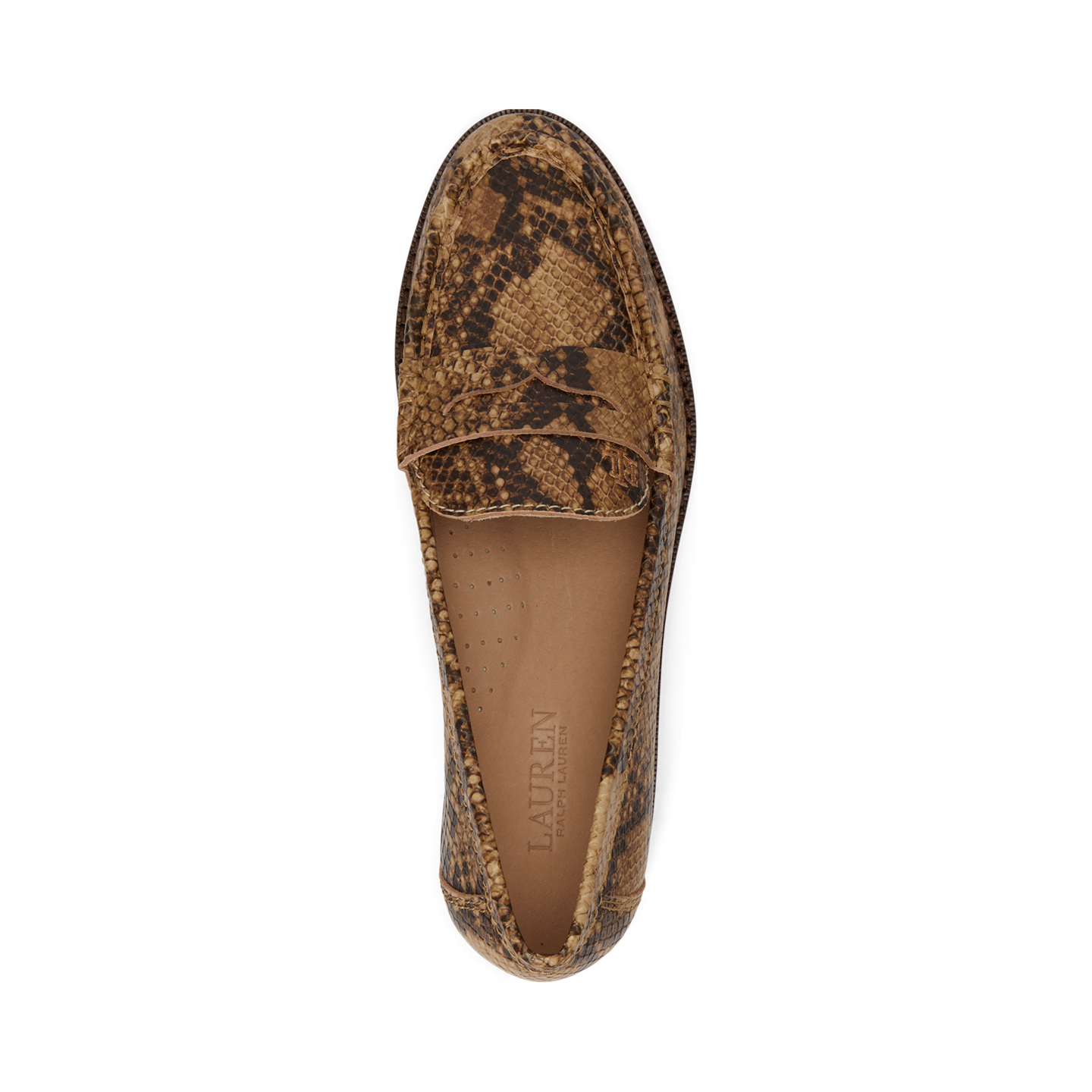 Женские туфли Ralph Lauren Wynnie Python-Embossed Leather Loafer, цвет: Рыжевато-коричневый разноцветный — фото 3