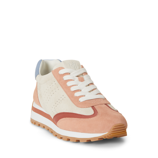 Baskets Dani en daim perfor&eacute; Lauren en Sable/Sienne/Bleu 2