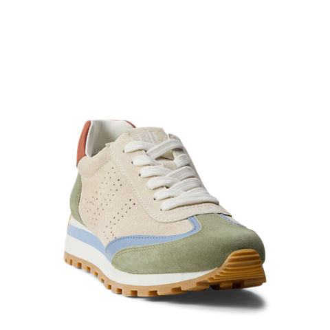 Женские кроссовки Ralph Lauren Dani Perforated Suede, цвет: Песочный / Зелёный