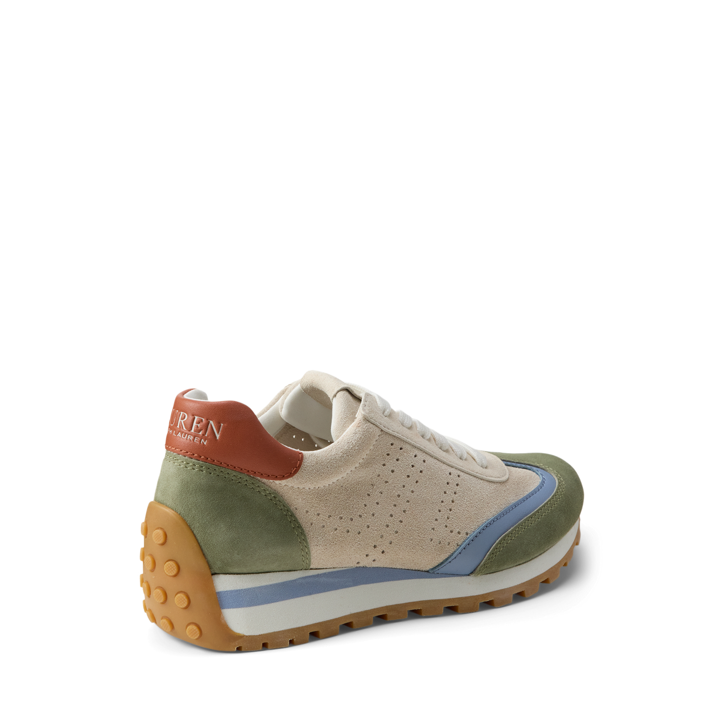 Женские кроссовки Ralph Lauren Dani Perforated Suede, цвет: Песочный / Зелёный — фото 2