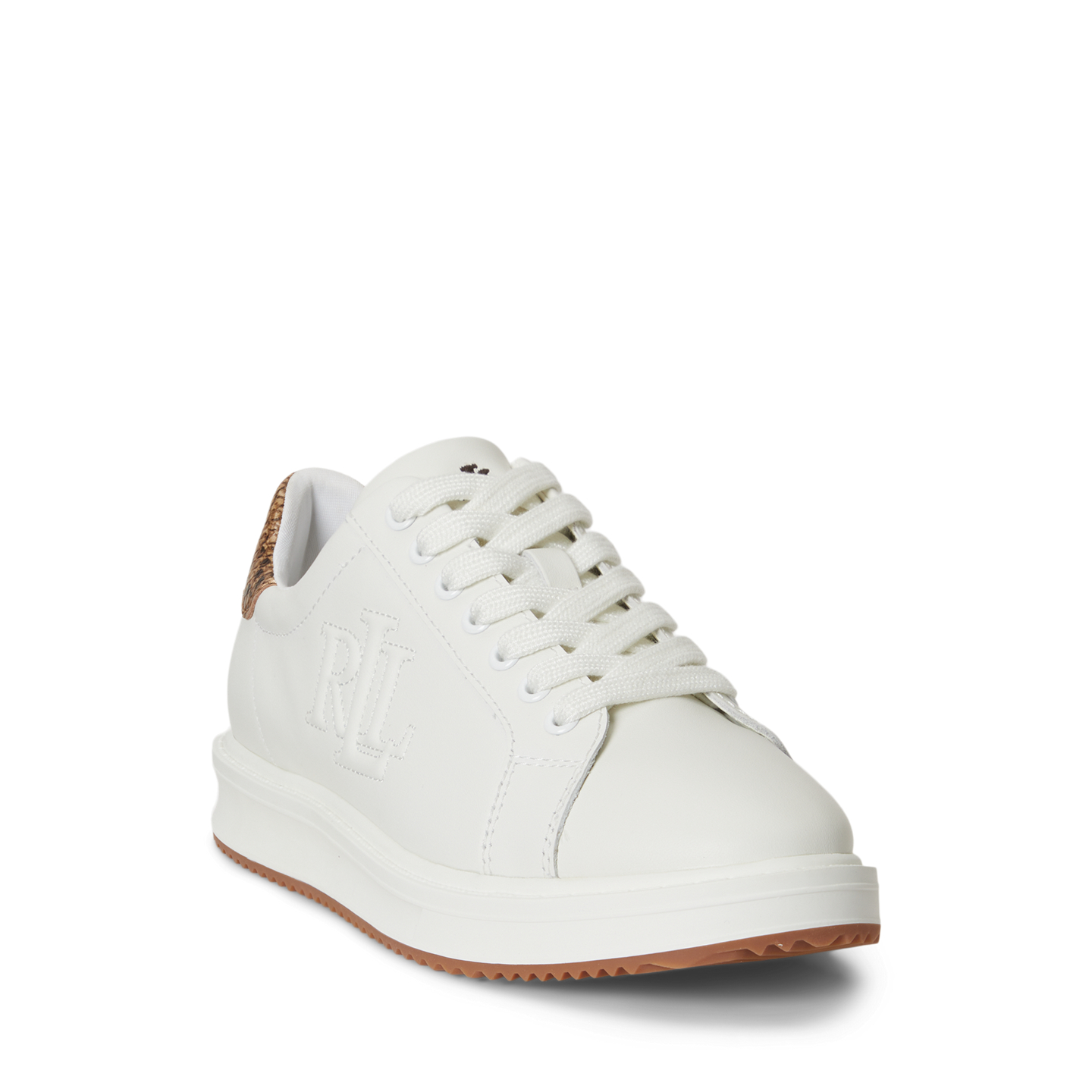 Женские кроссовки Ralph Lauren Ainsley Python-Embossed-Trim, цвет: Снежный белый / Рыжевато-коричневый разноцветный — фото 1