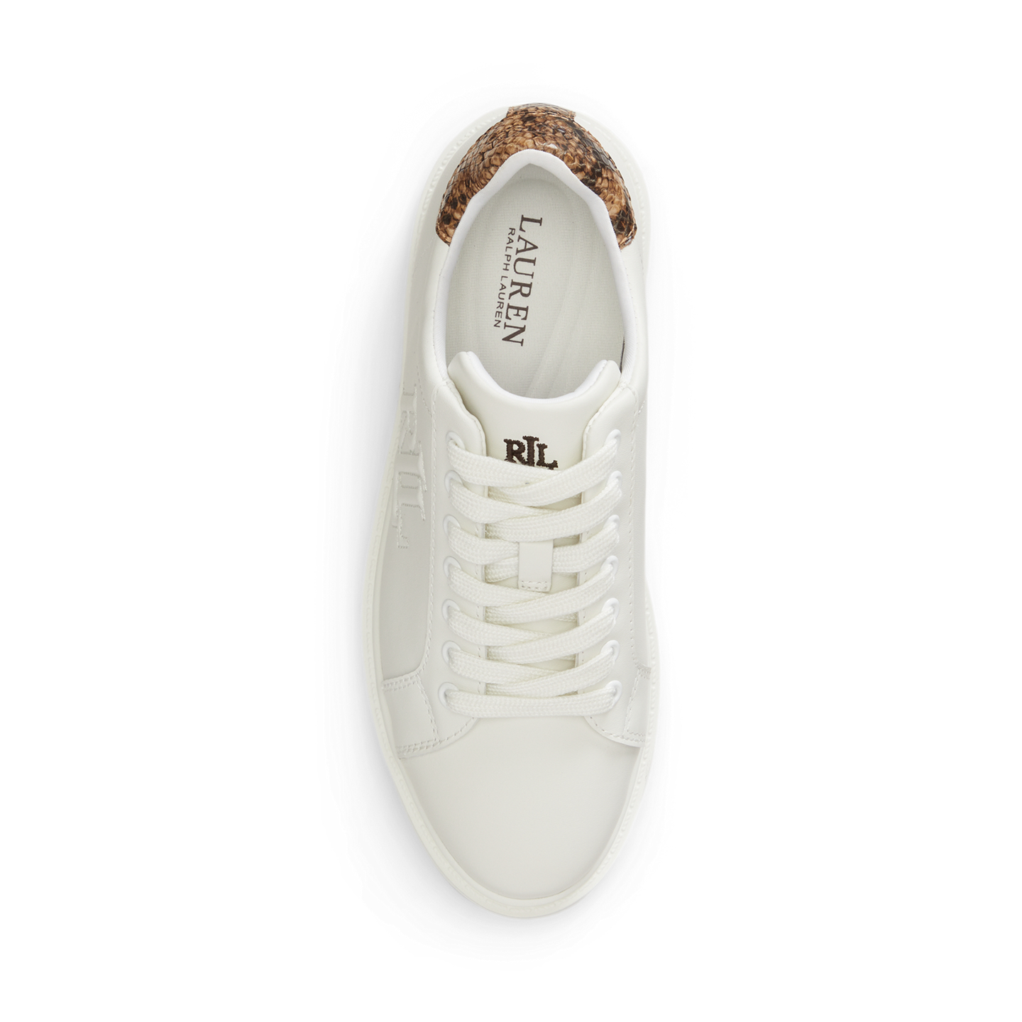Женские кроссовки Ralph Lauren Ainsley Python-Embossed-Trim, цвет: Снежный белый / Рыжевато-коричневый разноцветный — фото 3