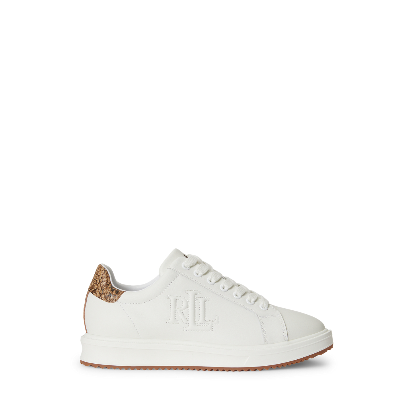 Женские кроссовки Ralph Lauren Ainsley Python-Embossed-Trim, цвет: Снежный белый / Рыжевато-коричневый разноцветный — фото 4