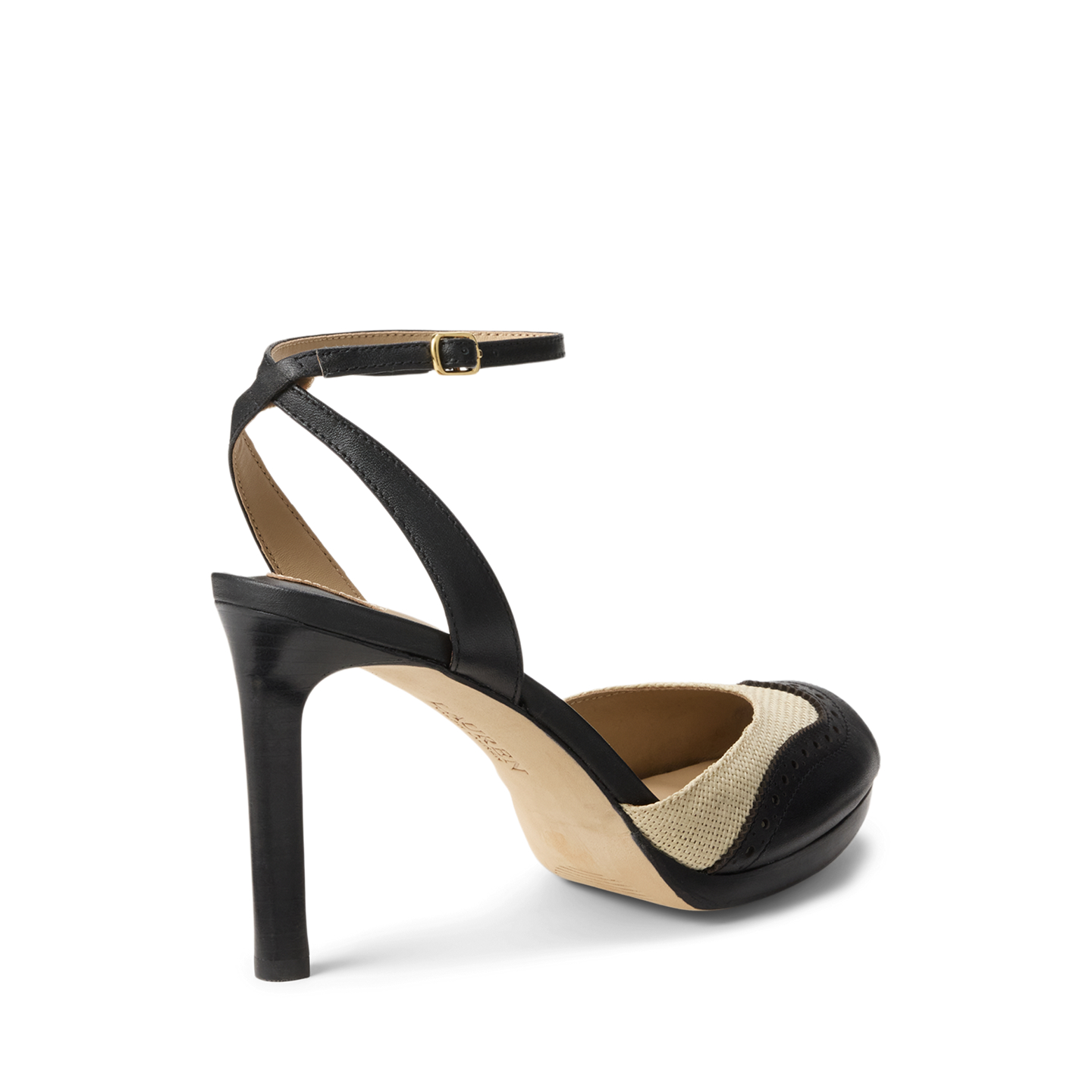 Женские сандалии Ralph Lauren Kyla Straw & Leather Wingtip Sandal, цвет: Натуральный / Чёрный — фото 2