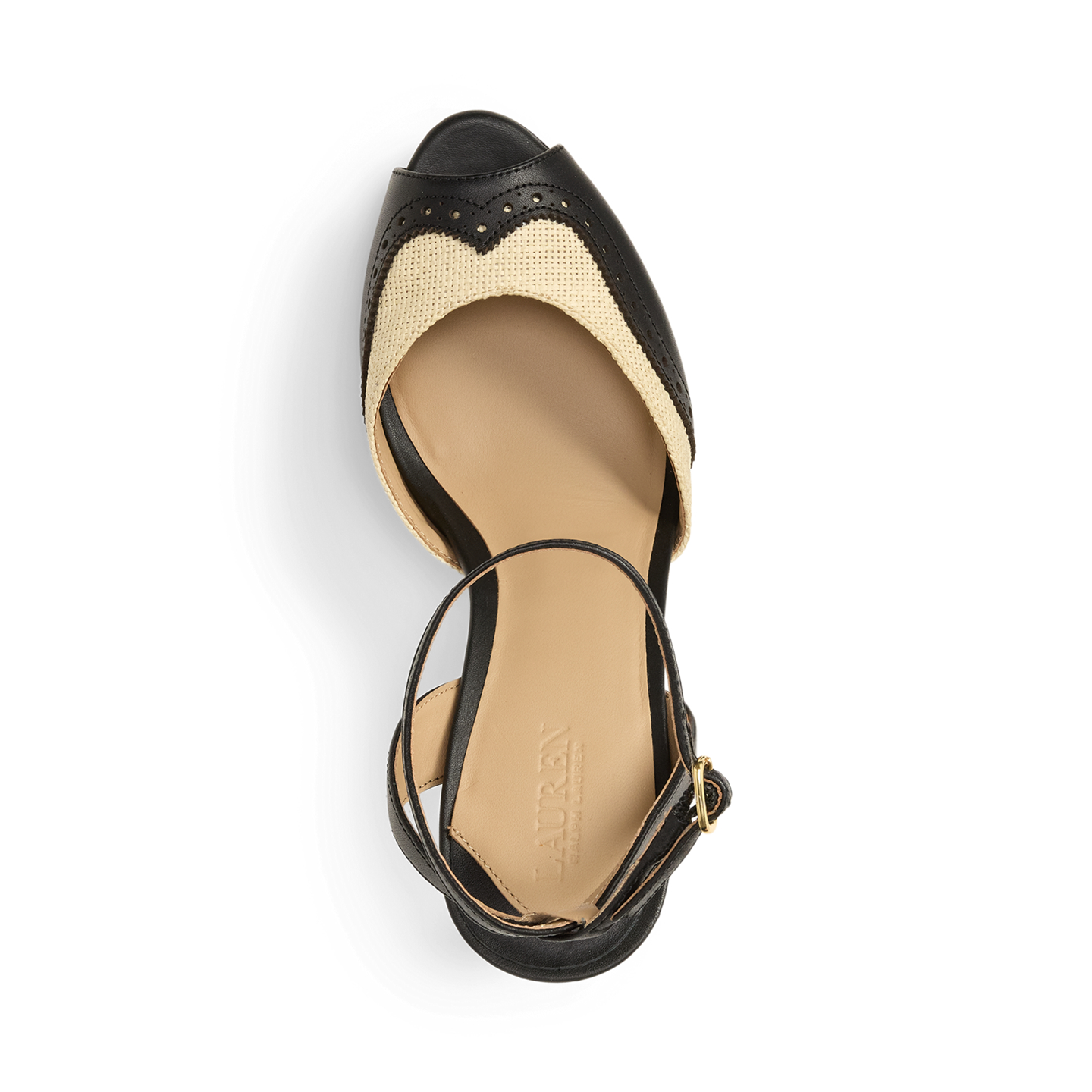 Женские сандалии Ralph Lauren Kyla Straw & Leather Wingtip Sandal, цвет: Натуральный / Чёрный — фото 3