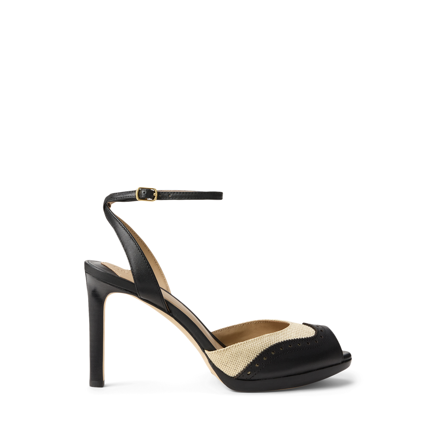 Женские сандалии Ralph Lauren Kyla Straw & Leather Wingtip Sandal, цвет: Натуральный / Чёрный — фото 4