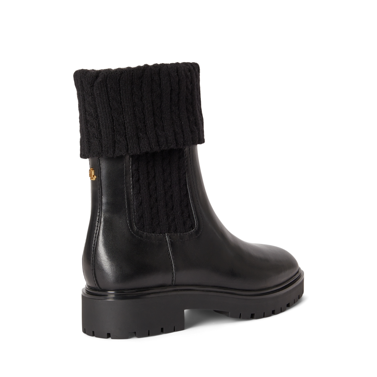 Женские ботинки Ralph Lauren Allyson Cable-Knit & Calfskin Bootie, цвет: Чёрный — фото 2