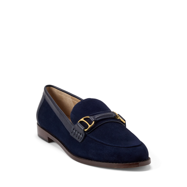 Lauren Navy Tasha Leather-Trim Suede Loafer Lauren 2