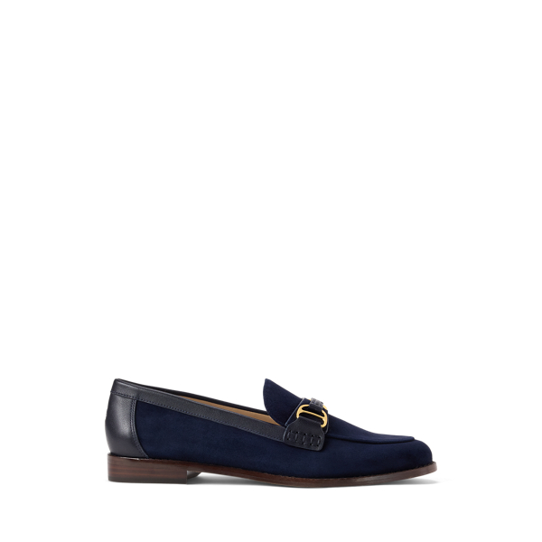 Lauren Navy Tasha Leather-Trim Suede Loafer Lauren 1