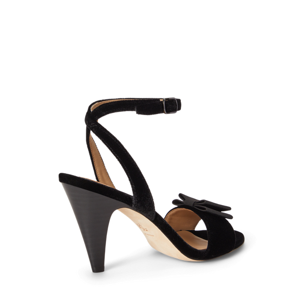 Black Gracy Bow-Trim Velvet Sandal Lauren 3