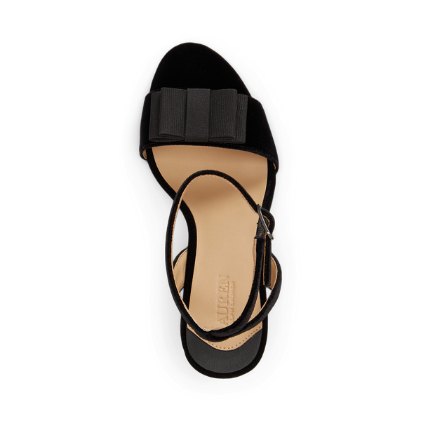 Black Gracy Bow-Trim Velvet Sandal Lauren 4