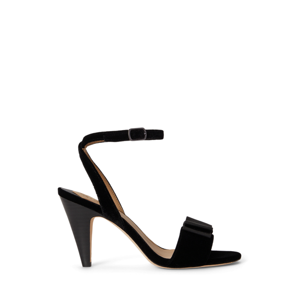 Black Gracy Bow-Trim Velvet Sandal Lauren 1