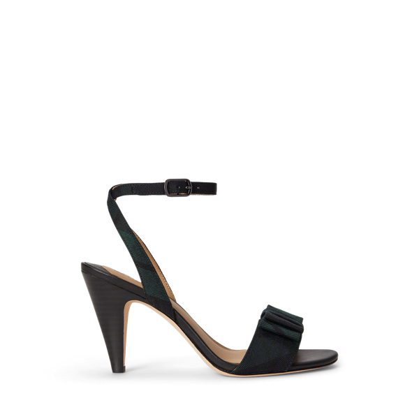 Gracy Bow-Trim Black Watch Plaid Sandal