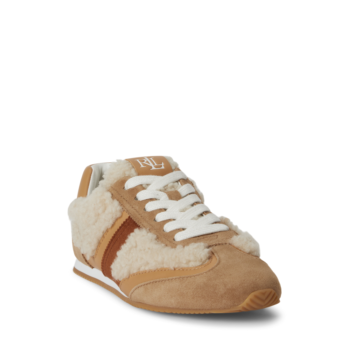Женские кроссовки Ralph Lauren Dani Suede-Shearling Low-Profile, цвет: Натуральный / Верблюжий — фото 1
