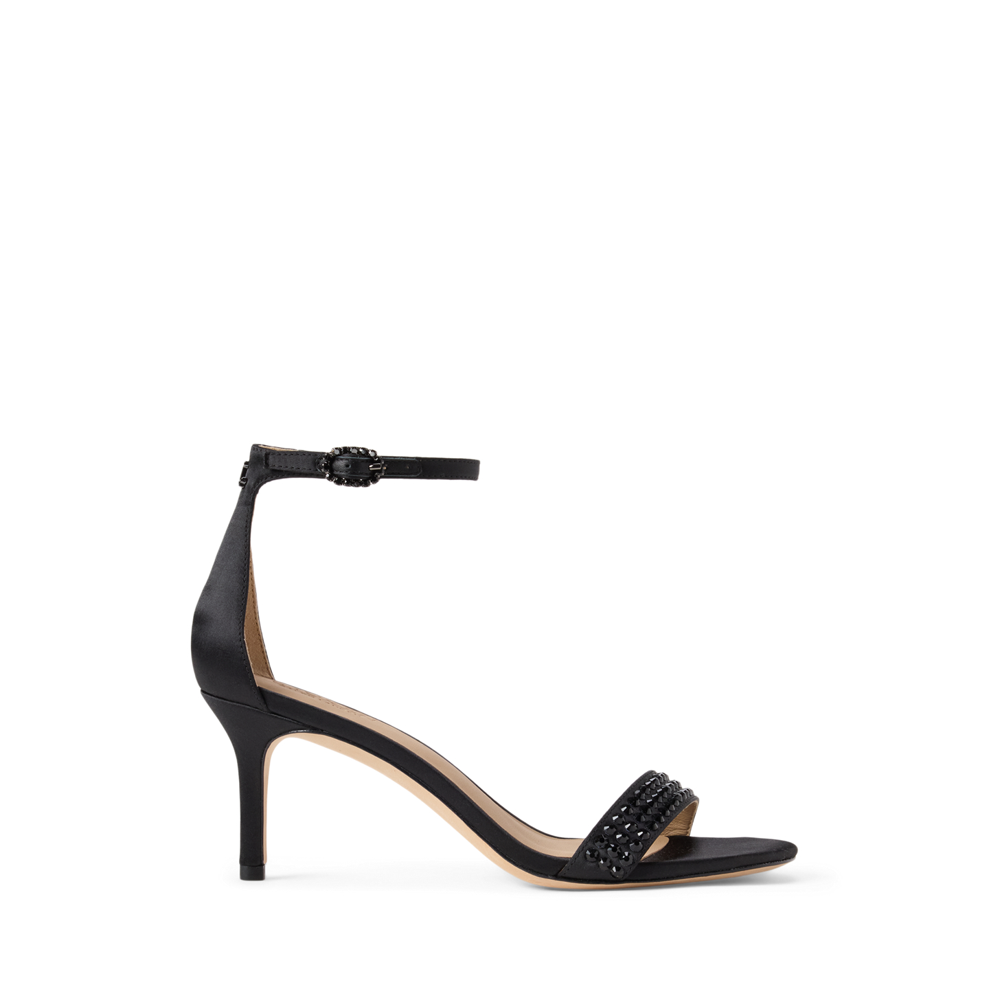 Женские сандалии Ralph Lauren Allie Mid-Heel Embellished Satin, цвет: Чёрный / Угольный — фото 4