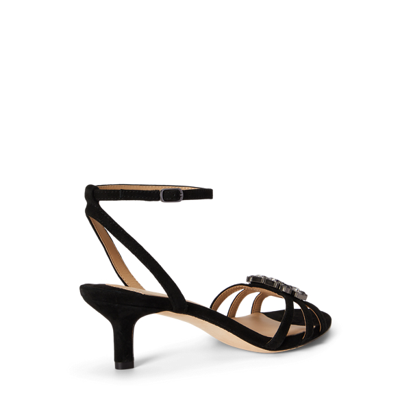 Kendyl Kitten-Heel Jeweled Suede Sandal