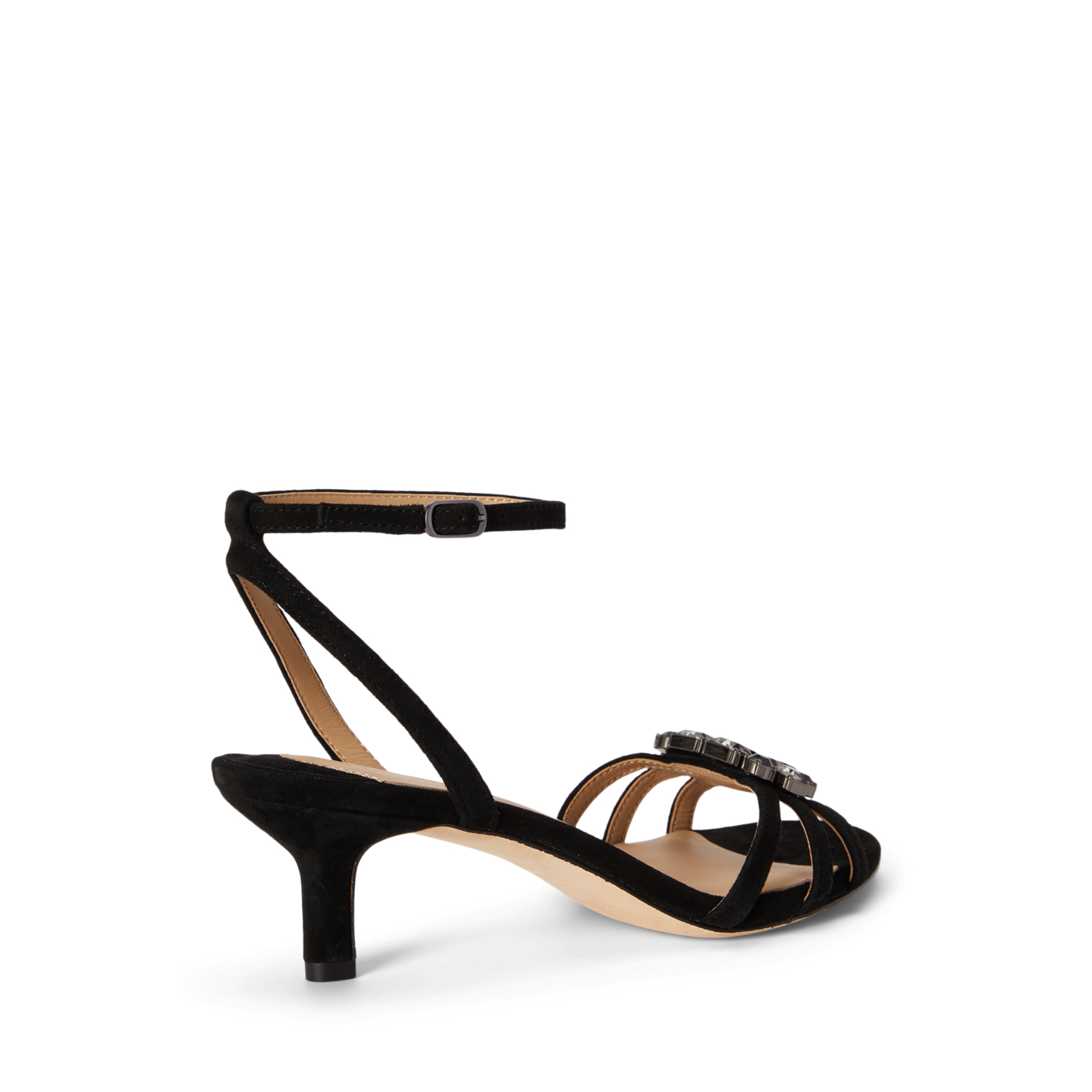 Женские сандалии Ralph Lauren Kendyl Kitten-Heel Jeweled Suede Sandal, цвет: Чёрный — фото 2
