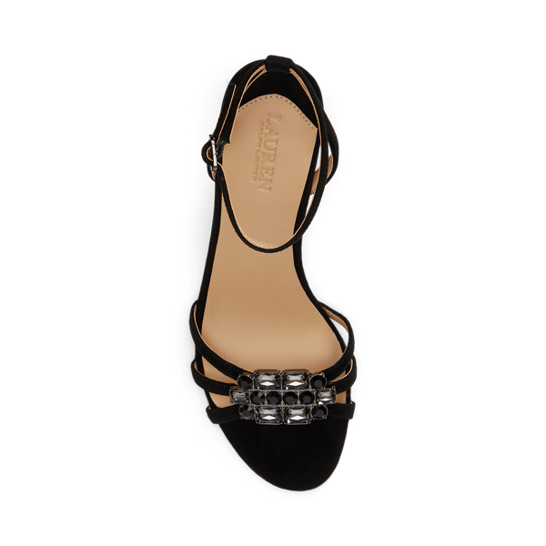 Kendyl Kitten-Heel Jeweled Suede Sandal