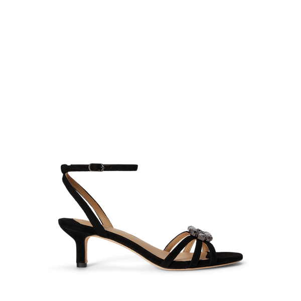 Kendyl Kitten-Heel Jeweled Suede Sandal