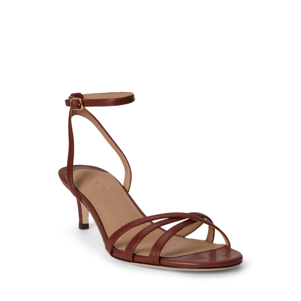 Kendyl Kitten-Heel Glazed Leather Sandal