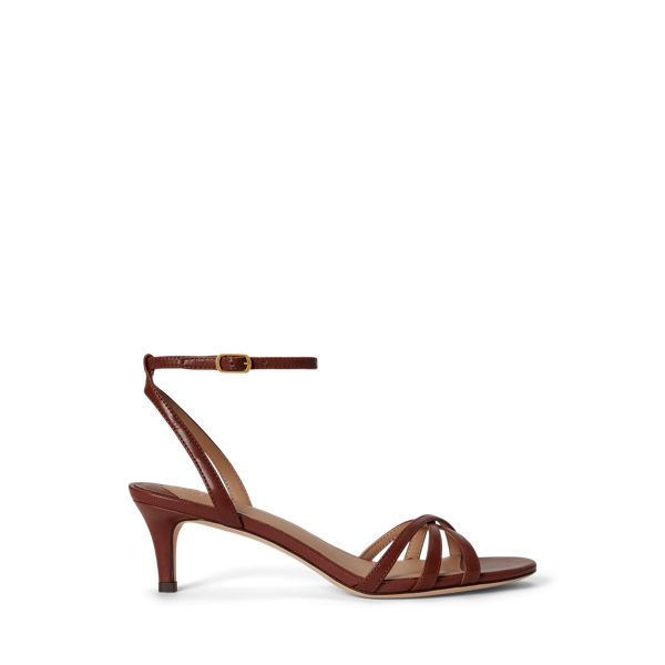 Kendyl Kitten-Heel Glazed Leather Sandal
