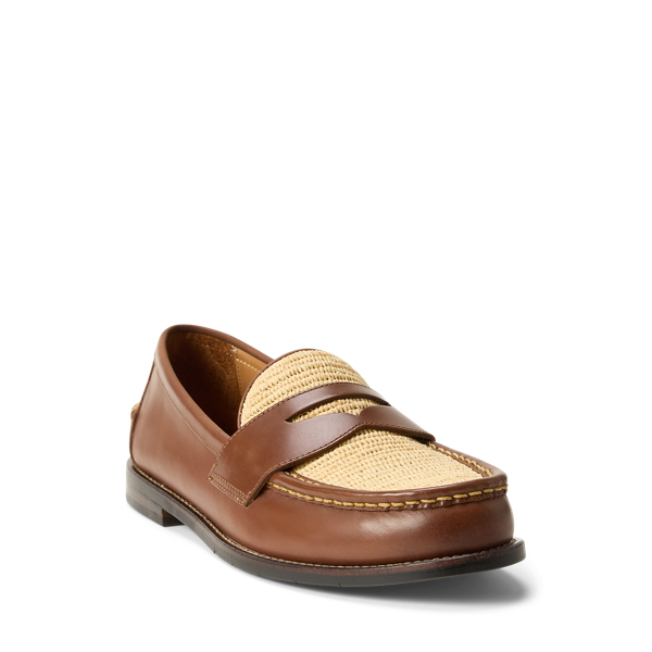 Polo Tan Alston Raffia-Trim Leather Penny Loafer Polo Ralph Lauren 2