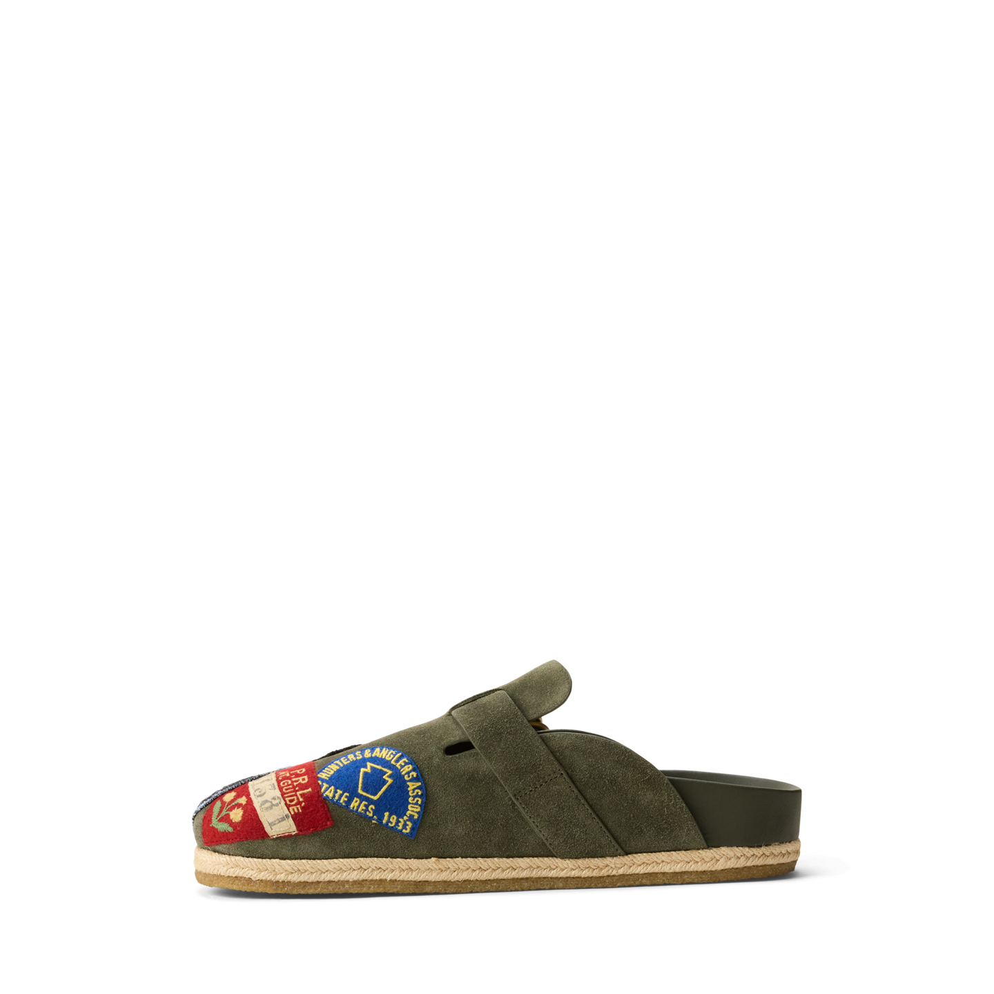 Мужские сандалии Ralph Lauren Turbach Logo-Patch Suede Clog Sandal, цвет: Оливковый — фото 4