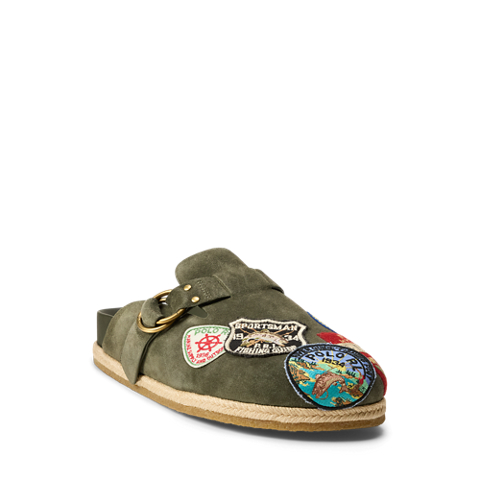Мужские сандалии Ralph Lauren Turbach Logo-Patch Suede Clog Sandal, цвет: Оливковый
