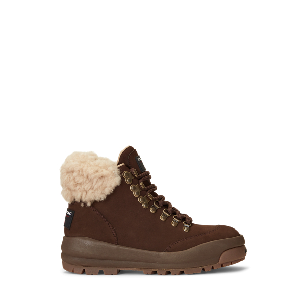 Shearling Trim Suede Hiking Boot