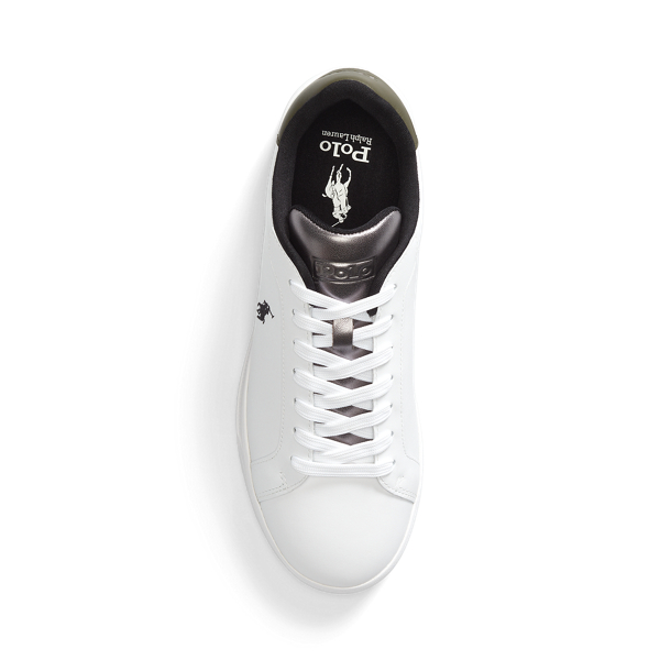 White/Gunmetal/Olive Heritage Court II Leather Trainer Polo Sport 4
