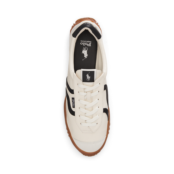 Deckwash White/ Black Treaded Leather Low-Top Trainer Polo Sport 4