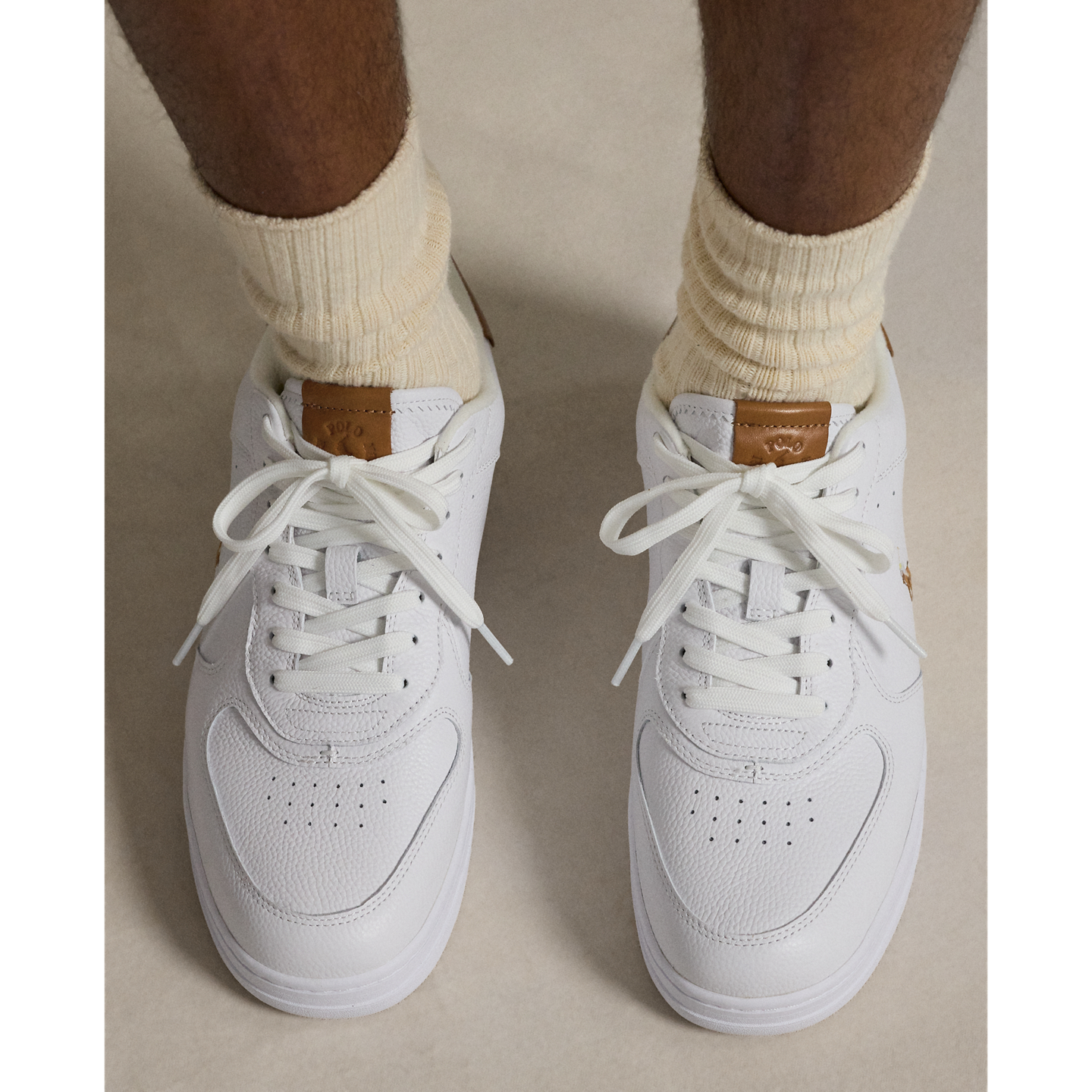 Мужские кроссовки Ralph Lauren Masters Court Leather, цвет: Белый / Рыжевато-коричневый — фото 5