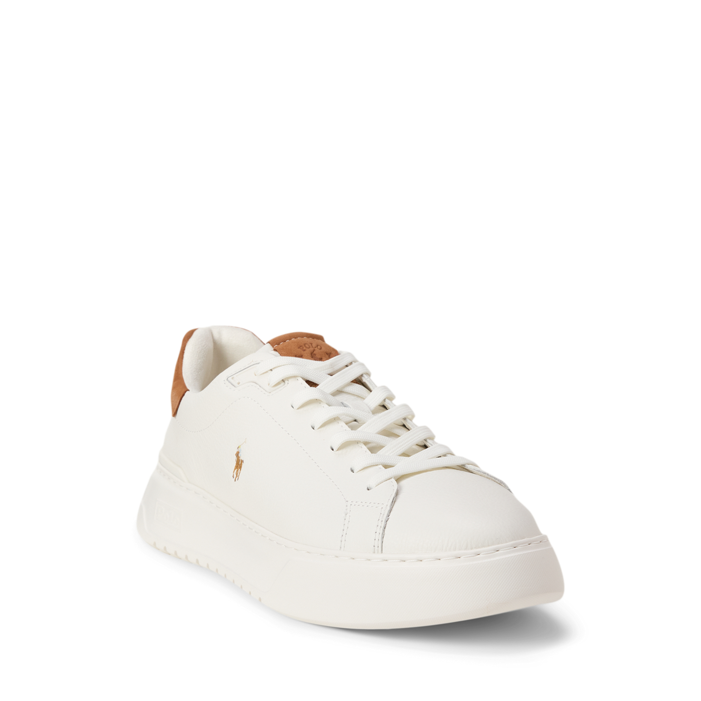 Мужские кроссовки Ralph Lauren RLite Court Tumbled Leather, цвет: Молочный белый / Рыжевато-коричневый — фото 1