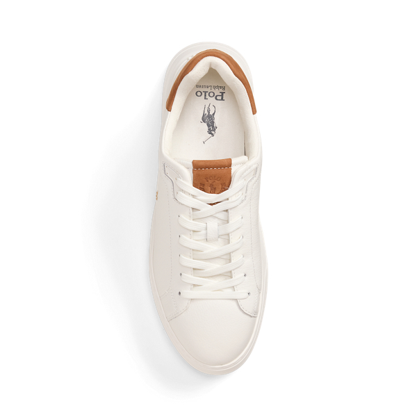 Off-white/tan RLite Court Tumbled Leather Trainer Polo Sport 4
