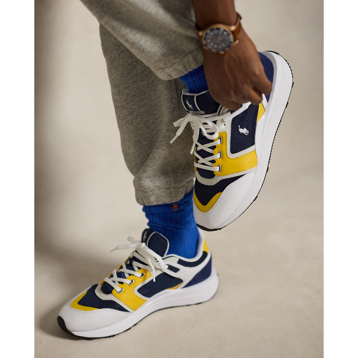 Мужские кроссовки Ralph Lauren Train 89 V2 Suede-Paneled, цвет: Белый / Тёмно-синий — фото 5