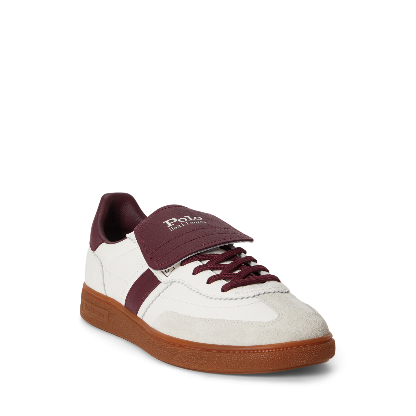 Мужские кроссовки Ralph Lauren Bedford Leather-Suede, цвет: Белый / Винный — фото 1