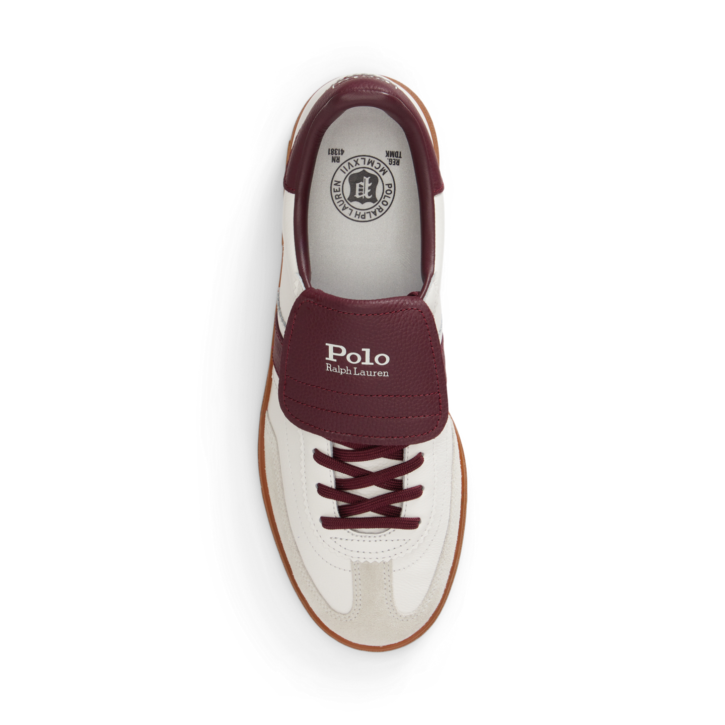 Мужские кроссовки Ralph Lauren Bedford Leather-Suede, цвет: Белый / Винный — фото 3