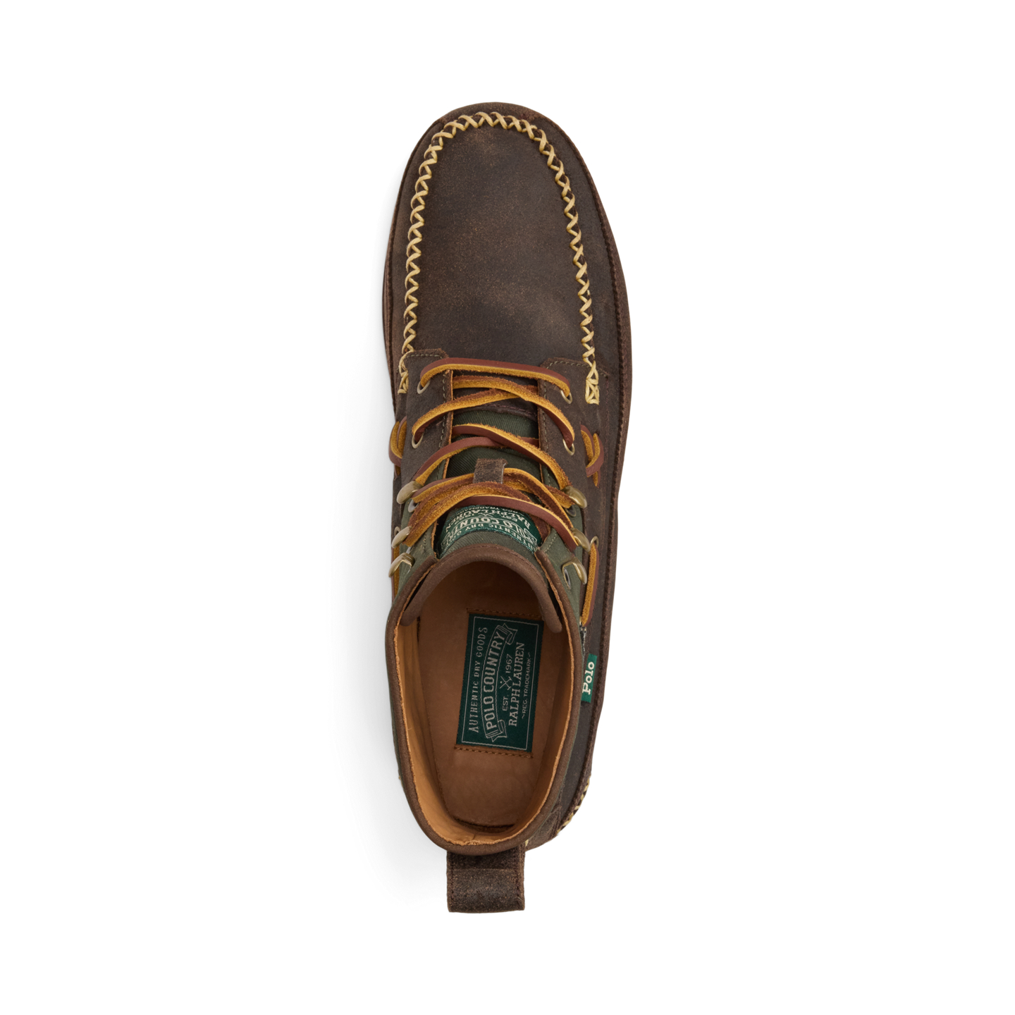 Мужские ботинки Ralph Lauren Ranger Mid Suede & Twill, цвет: Шоколадный коричневый / Оливковый — фото 3