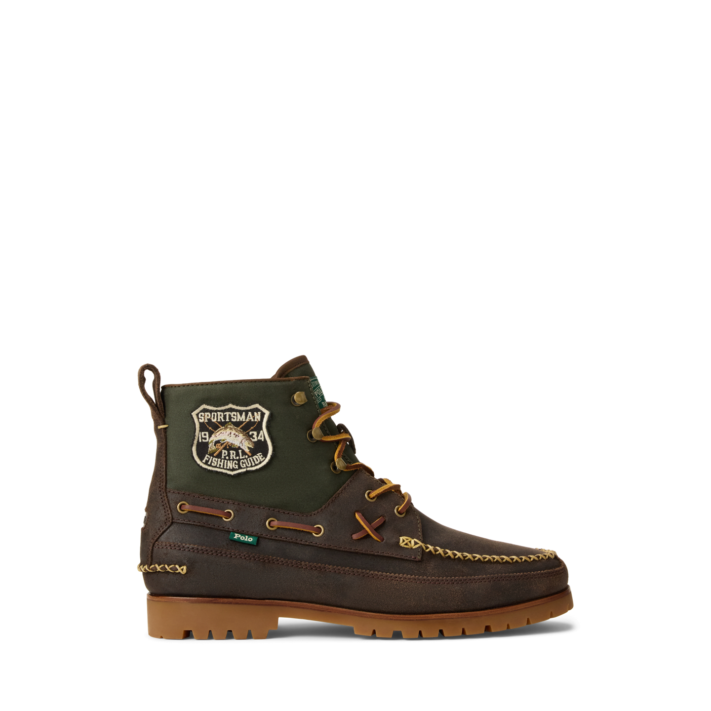 Мужские ботинки Ralph Lauren Ranger Mid Suede & Twill, цвет: Шоколадный коричневый / Оливковый — фото 4