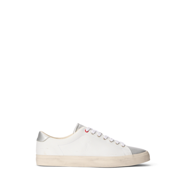 White/silver Longwood Distressed Leather Sneaker Polo Ralph Lauren 1