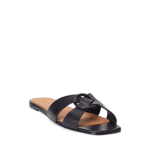 Женские сандалии Ralph Lauren Leather O-Ring Sandal, цвет: Чёрный