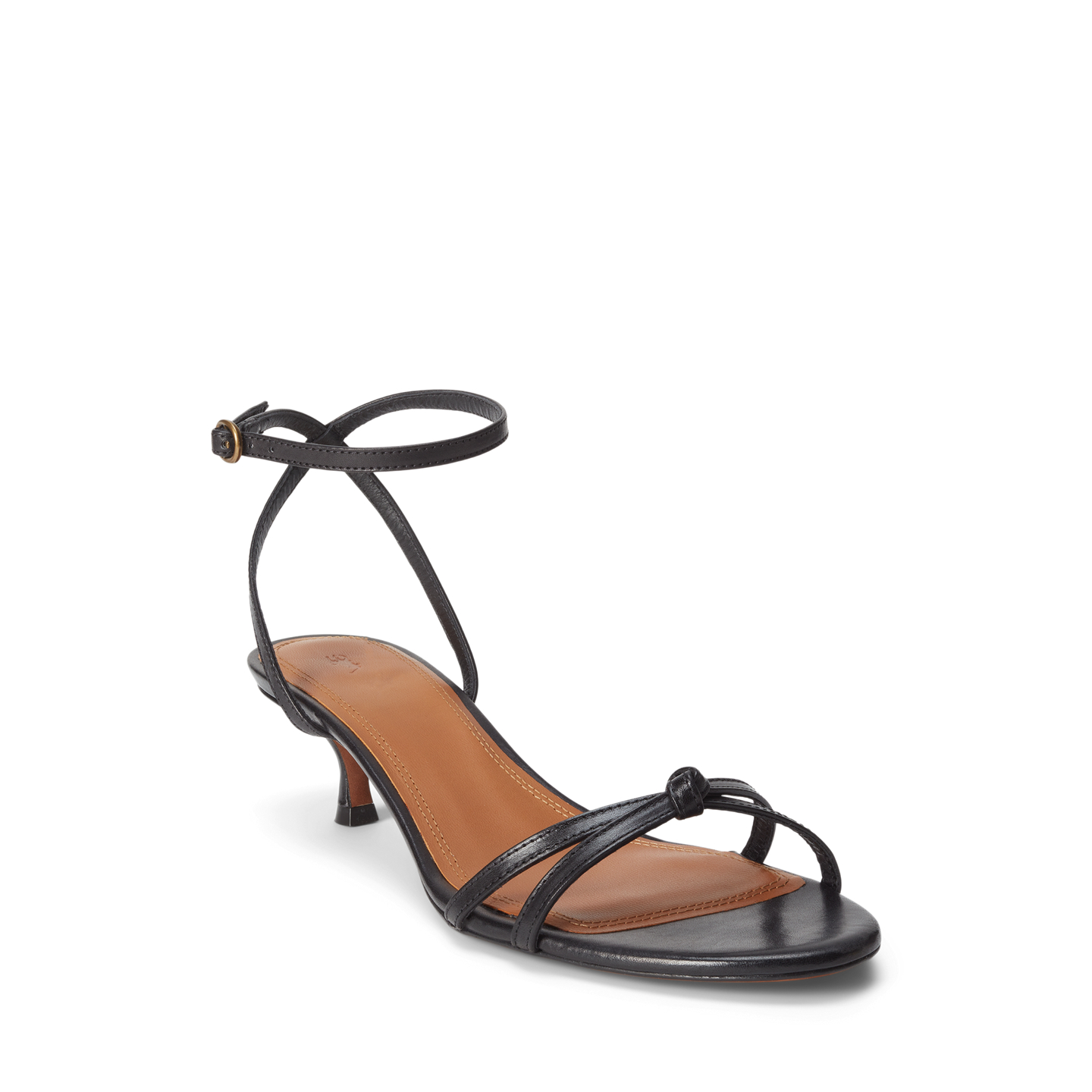 Женские сандалии Ralph Lauren Leather Kitten-Heel Sandal, цвет: Чёрный — фото 1