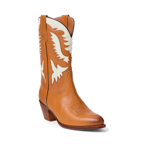 Женские ботинки Ralph Lauren Leather Cowboy, цвет: Кремовый