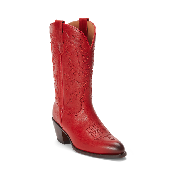 Ralph Lauren Leather Cowboy Boot In Dark Ruby