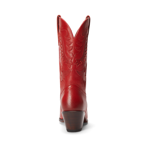 Ralph Lauren Leather Cowboy Boot In Dark Ruby