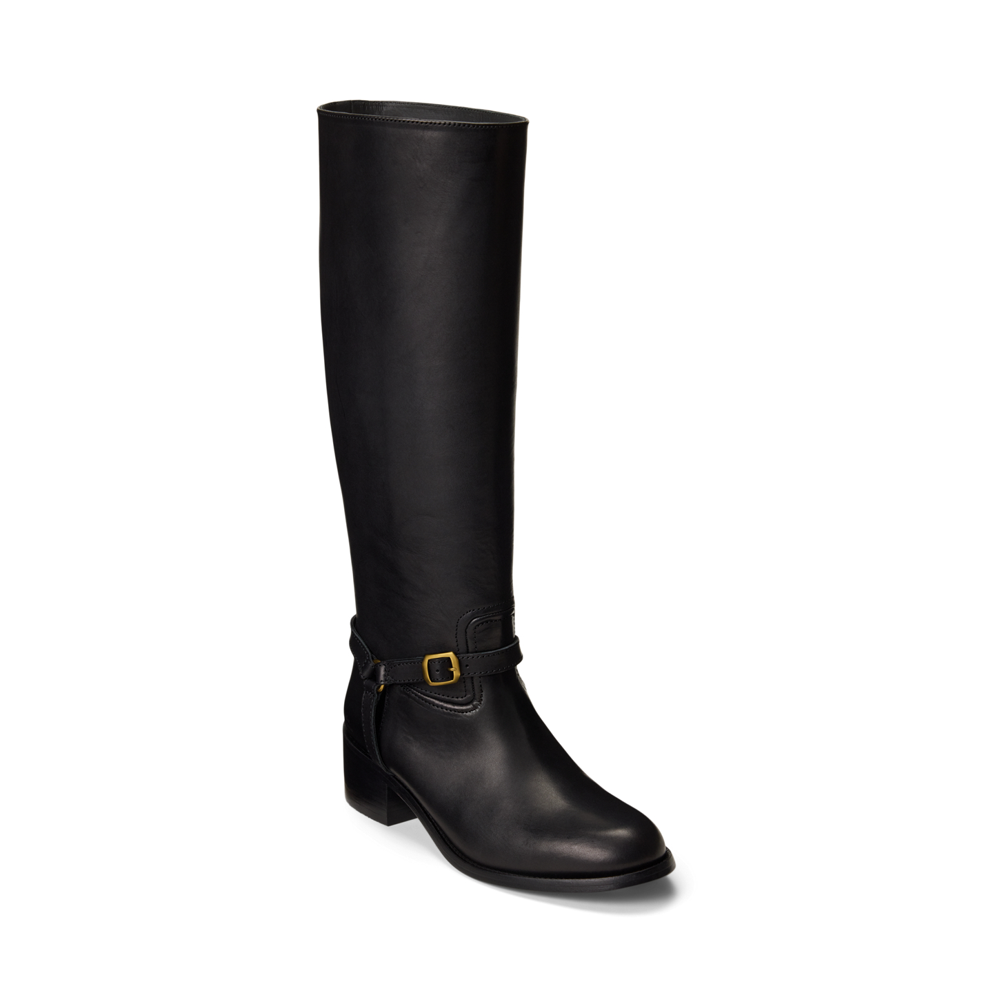 Женские ботинки Ralph Lauren Harness Burnished Leather Riding Boot, цвет: Чёрный — фото 1